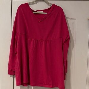 Hot Pink V Neck Babydoll Top - XXL